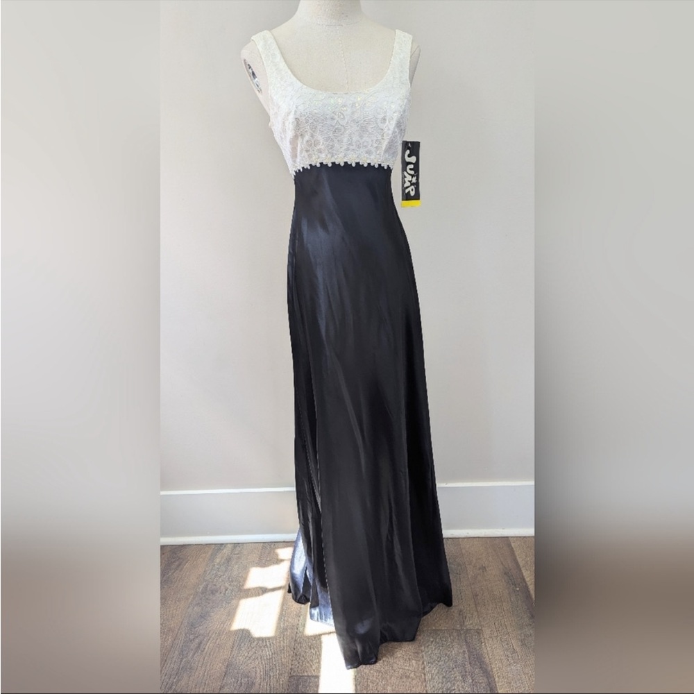 Vintage 90s Satin Daisy Empire Waist Long Formal Dress